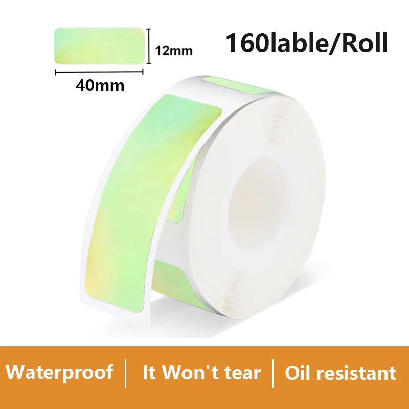 Rouleau d'étiquettes en dégradé vert tilleul et jaune, 160 étiquettes de 12 x 40 mm par rouleau