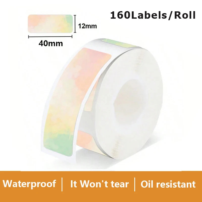 Rouleau d'étiquettes aquarelle mêlant rose et bleu pâle, 160 étiquettes de 12 x 40 mm par rouleau