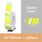 Rouleau d'étiquettes en dégradé jaune et vert nommé Golden Laser, format 12 x 40 mm, 160 pièces