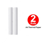 Deux rouleaux de papier thermique A4 debout côte à côte, avec la pastille rouge du lot de 2