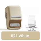 Imprimante B21 beige à façade dorée, seule, avec le rouleau de 230 étiquettes 50 x 30 mm fourni dans la boîte