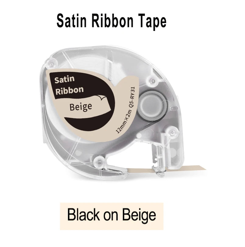 Cassette de ruban satin beige, indiquée Black on Beige pour une impression noire sur fond beige
