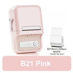 Imprimante B21 rose pâle seule, accompagnée du rouleau de 230 étiquettes blanches 50 x 30 mm fourni