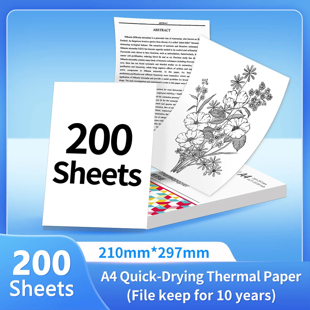 Pile de 200 feuilles de papier thermique A4 de 210 x 297 mm, dont un dessin floral imprimé