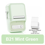 Imprimante B21 vert menthe seule, avec le rouleau de 230 étiquettes blanches 50 x 30 mm fourni dans la boîte
