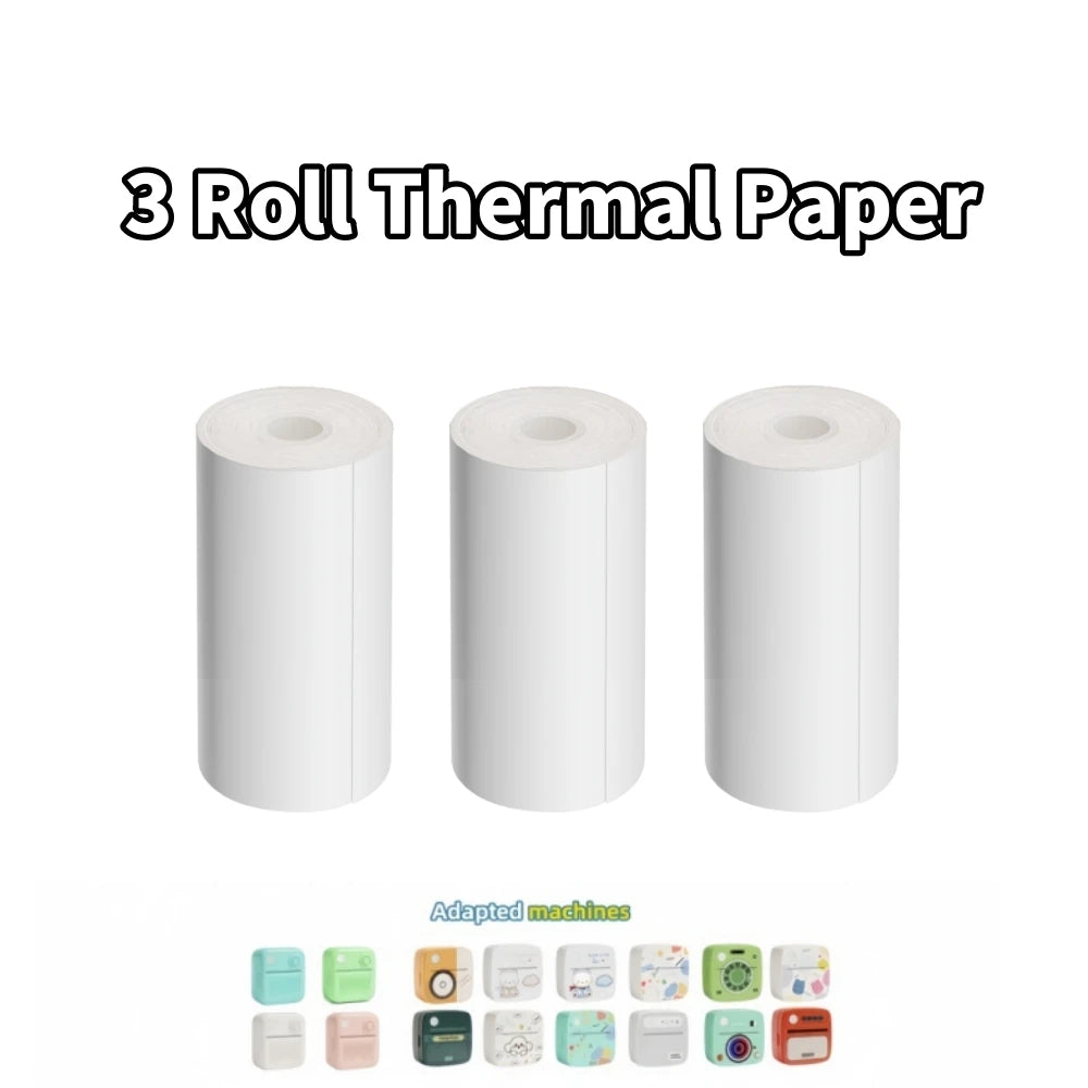 Trois rouleaux de papier thermique blanc et bandeau des modèles d'imprimantes compatibles