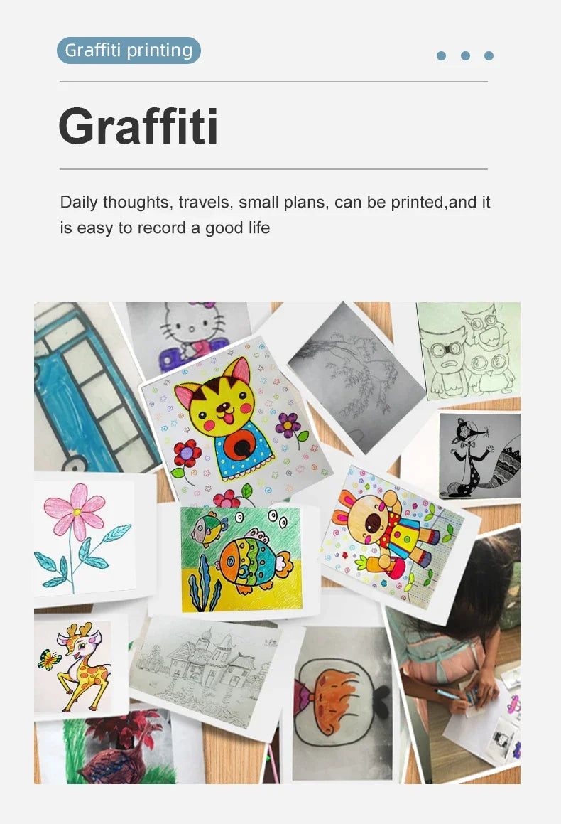 Dessins et croquis imprimés éparpillés sur un parquet : fleur, chat colorié, cerf, poissons et portraits