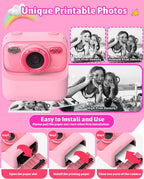 Appareil rose, densités d'impression comparées et bandeau Easy to Install and Use avant les trois vignettes d'installation du rouleau
