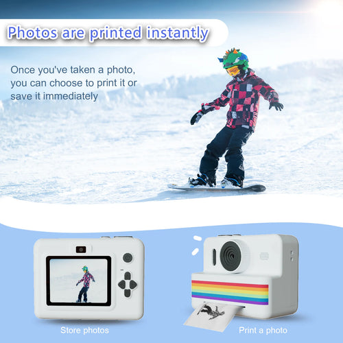 Impression immédiate : la photo d'un enfant en snowboard s'affiche à l'écran puis sort en noir et blanc