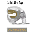 Cassette de ruban satin réversible Silver & Navy référencée Q5-RR934, pour une impression dorée sur argent et bleu marine