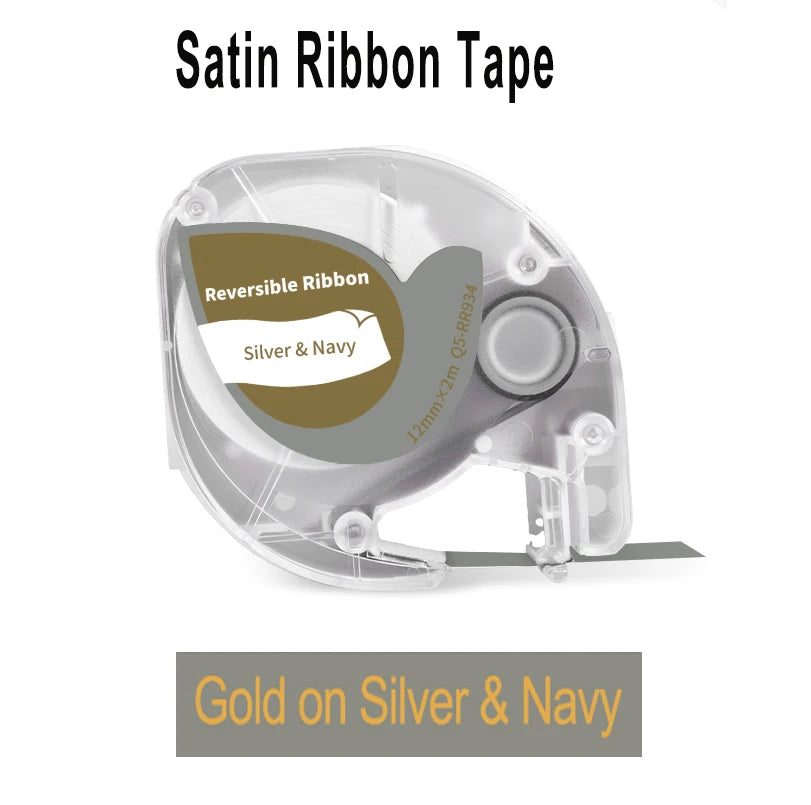 Cassette de ruban satin réversible Silver & Navy référencée Q5-RR934, pour une impression dorée sur argent et bleu marine