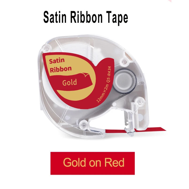 Cassette de ruban satin rouge, indiquée Gold on Red pour une impression dorée sur fond rouge
