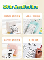 Quatre applications montrées : impression de photo, d'étiquette, de bannière et de liste de tâches