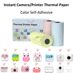 Coffret Thermal Printer Paper auto-adhésif de couleur, avec des rouleaux jaune, rose et bleu déroulés