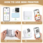 Tutoriel en quatre étapes : installer l'application, activer le Bluetooth, charger le papier, lancer l'impression