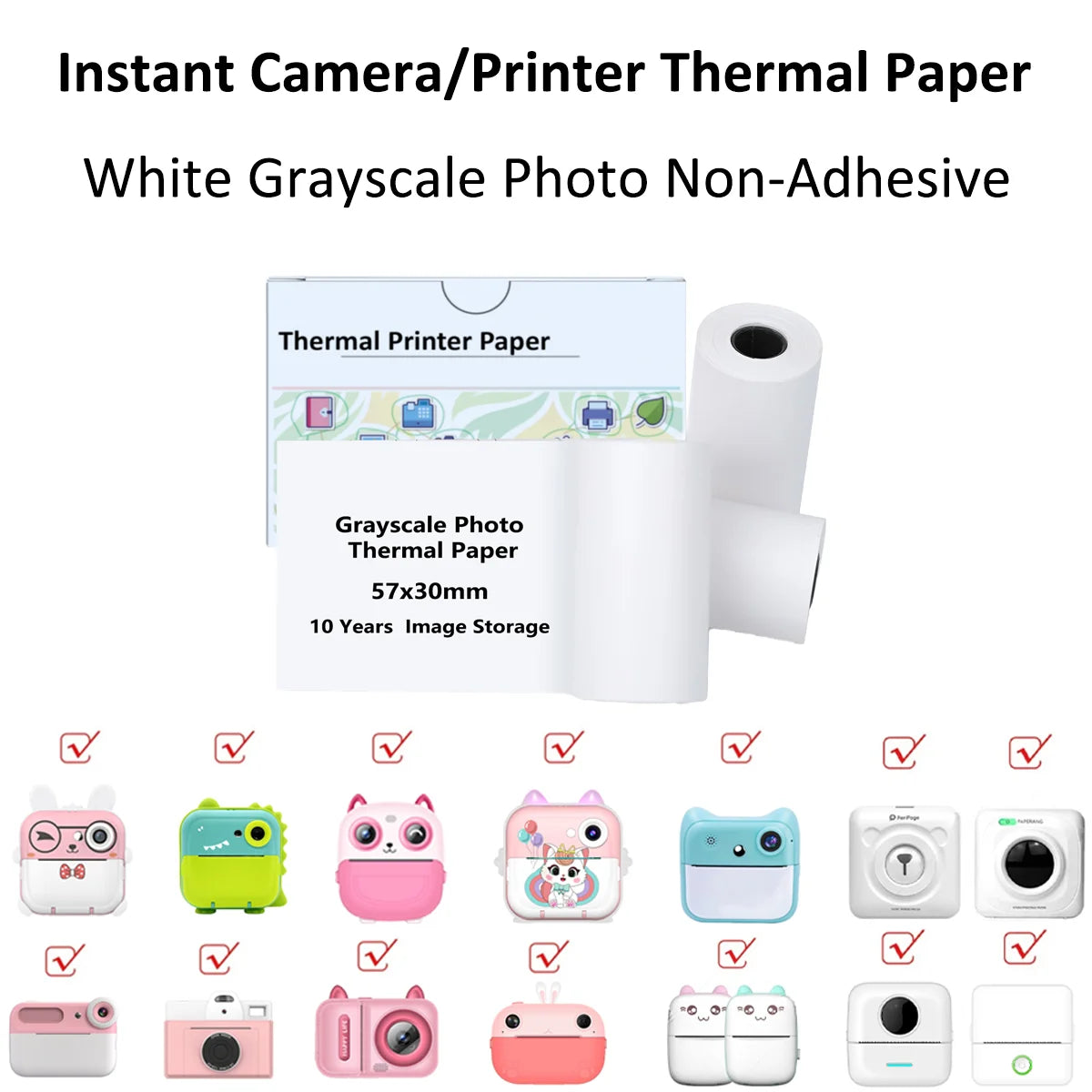 Boîte de papier thermique blanc pour photos en niveaux de gris, avec les appareils compatibles