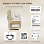 Formats d'étiquettes imprimées : code-barres 25x40 mm, étiquette vêtement 40x60 mm et QR code 30x30 mm