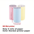 Trois rouleaux de papier thermique rose, bleu et jaune vendus seuls, cotés 5,7 cm et 2,5 cm