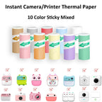 Dix rouleaux de papier thermique auto-adhésif aux couleurs assorties, chacun fermé par une languette