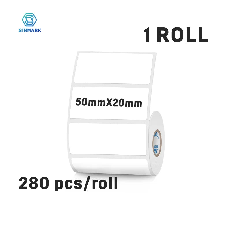 Rouleau d'étiquettes blanches au format 50 × 20 mm, annoncé à 280 étiquettes par rouleau