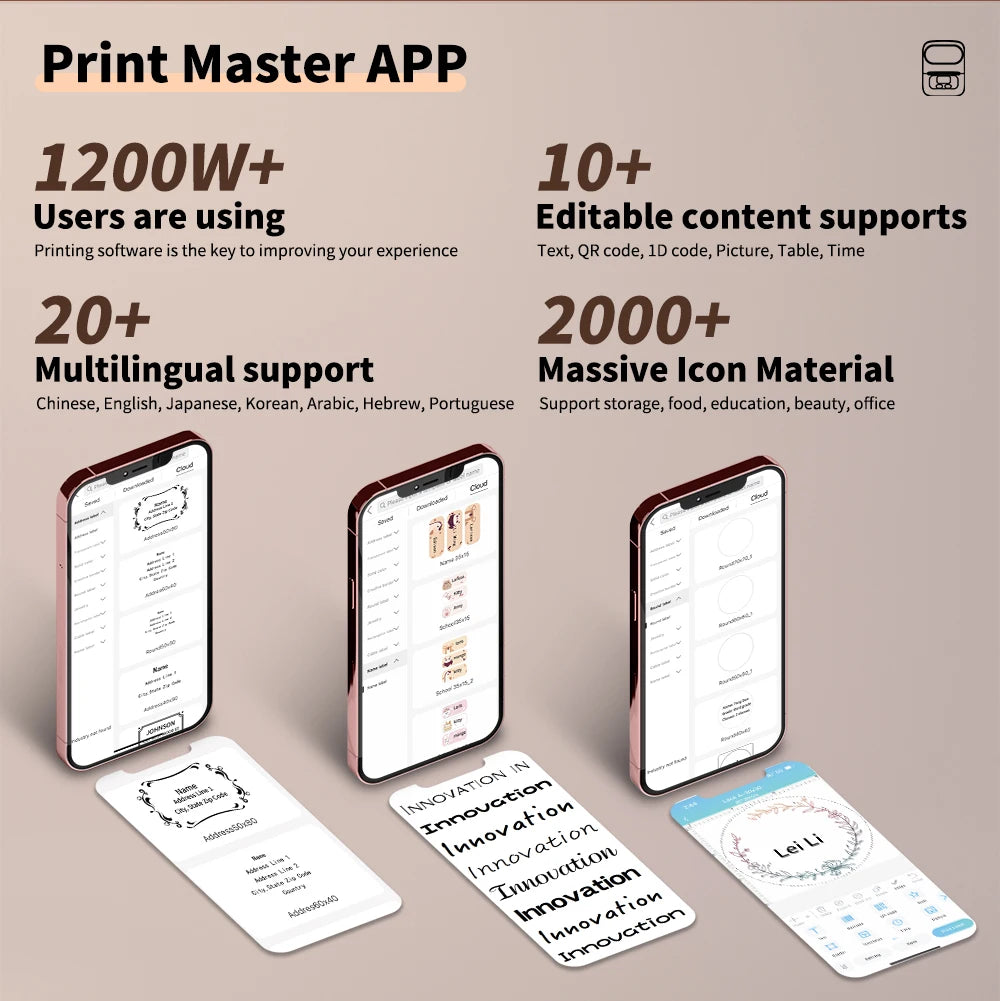 Imprimante Thermique Étiquette Bluetooth OCR Sans Encre 50mm