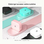 Les quatre coloris de l'imprimante à étiquettes cuisine : blanche, rose, turquoise et noire