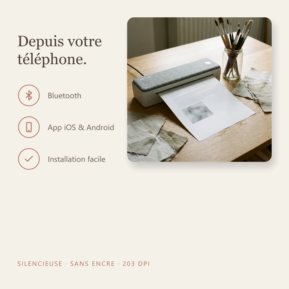 Infographie impression depuis le téléphone de l'imprimante thermique A4 design