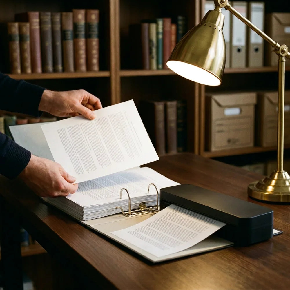 Archivage de documents imprimés dans un classeur avec l'imprimante thermique A4