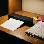 Imprimante thermique A4 imprimant des cours sur un bureau d'étudiant