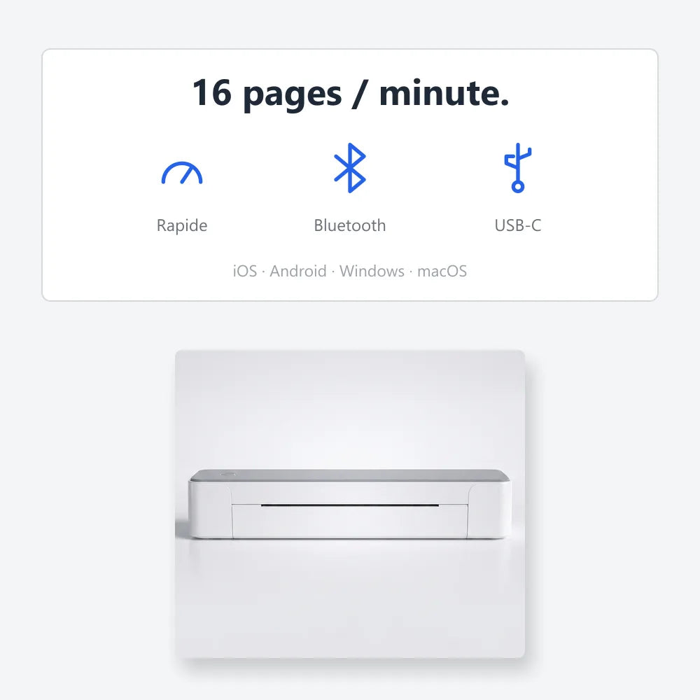 Infographie 16 pages par minute Bluetooth USB-C de l'imprimante thermique A4