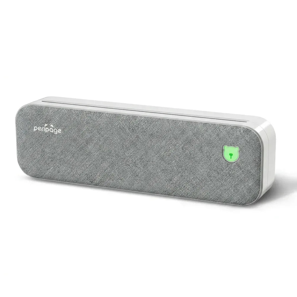 Imprimante thermique A4 portable en tissu gris présentée debout