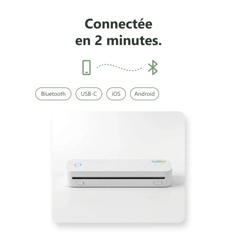 Connexion Bluetooth et USB-C de l'imprimante thermique A4 en 2 minutes