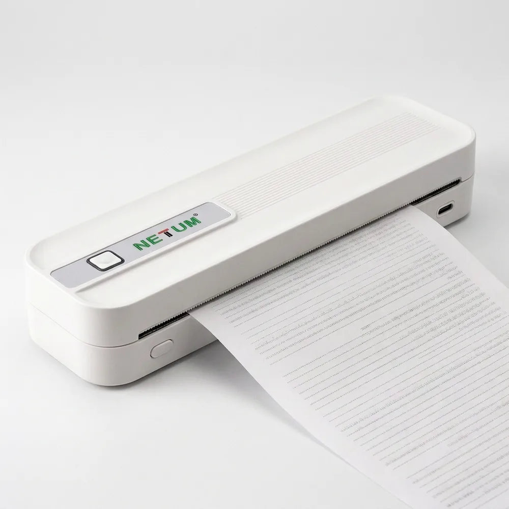 Imprimante thermique A4 compacte blanche imprimant une page A4
