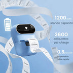 Spécifications imprimante thermique portable : batterie 1200 mAh, 3600 étiquettes, impression 0,8 pouce par seconde