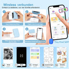 Notice en allemand en quatre étapes et captures de l'application : images, scan, modèles, notes et étiquettes